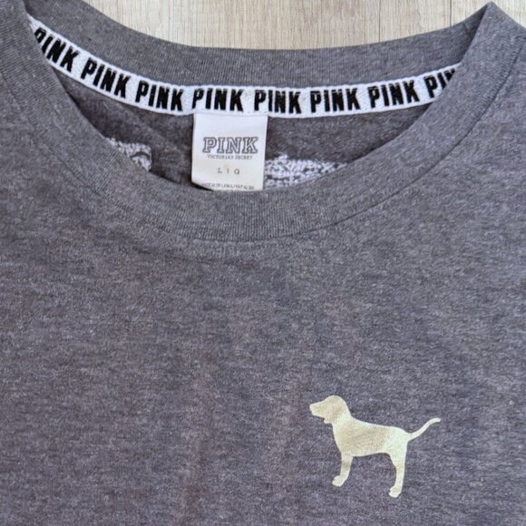 PINK Victoria’s Secret LOVE PINK Sequin Long Sleeve Tee Gray L - Picture 3 of 5